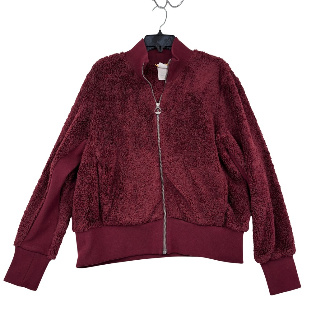 Lole Fleece Full Zip Jacket Size Large Burgundy Sherpa Texture Mock Neck
